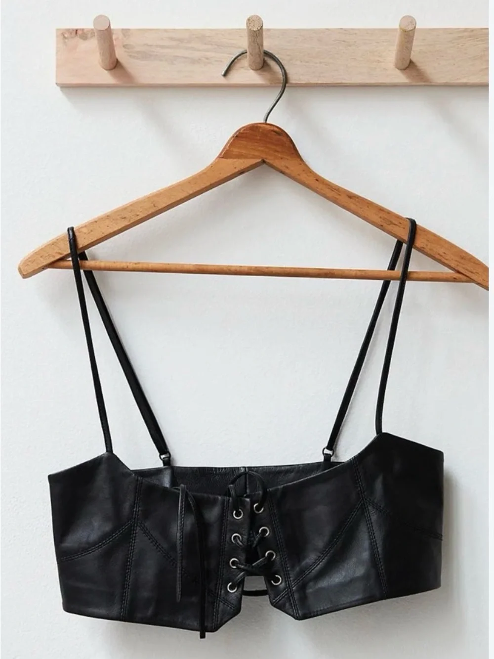 Free People x Hastings Leather Corset Belt Top (Black)